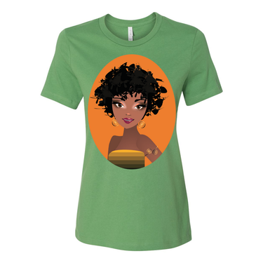 Natural Fro Yelani women’s relaxed jersey tee made from 100% cotton, featuring a comfortable and stylish fit perfect for casual wear.